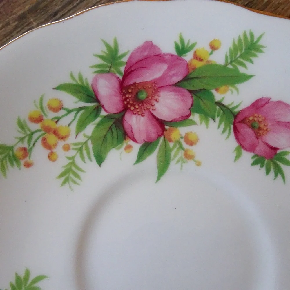 Vintage Royal Vale Bone China Cottagecore Pink Floral Tea Saucer Made in England